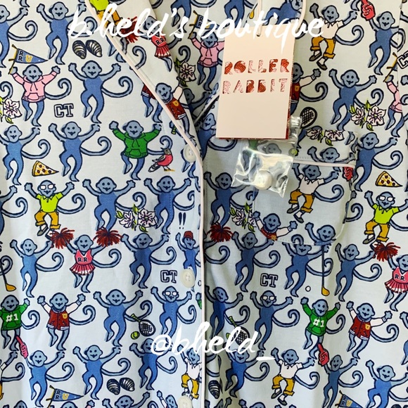 Roller Rabbit Greenwich Monkey Polo Pajamas in Blue Monkey Size XS Brand New NWT - Picture 6 of 16